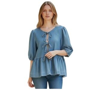 Shop Stevie Light Blue Babydoll Denim Top